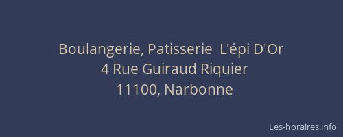 Boulangerie, Patisserie  L'épi D'Or