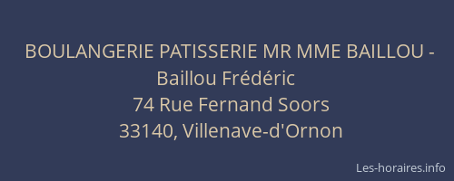 BOULANGERIE PATISSERIE MR MME BAILLOU - Baillou Fr&eacute;d&eacute;ric