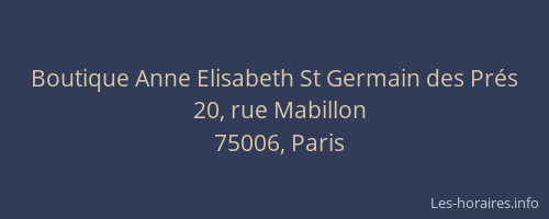 Boutique Anne Elisabeth St Germain des Prés