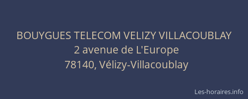 BOUYGUES TELECOM VELIZY VILLACOUBLAY