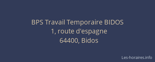 BPS Travail Temporaire BIDOS