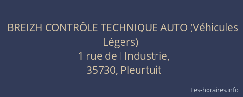 BREIZH CONTRÔLE TECHNIQUE AUTO (Véhicules Légers)