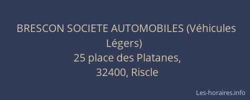 BRESCON SOCIETE AUTOMOBILES (V&eacute;hicules L&eacute;gers)