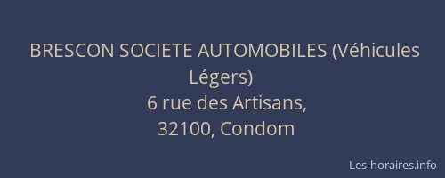 BRESCON SOCIETE AUTOMOBILES (V&eacute;hicules L&eacute;gers)