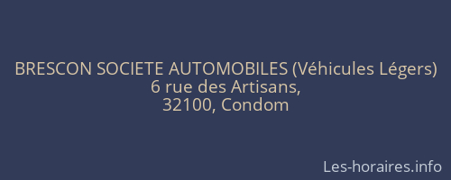 BRESCON SOCIETE AUTOMOBILES (Véhicules Légers)