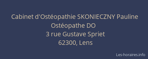 Cabinet d'Ostéopathie SKONIECZNY Pauline Ostéopathe DO