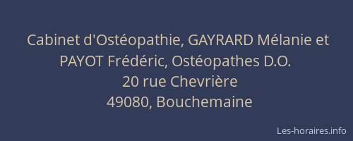 Cabinet d'Ostéopathie, GAYRARD Mélanie et PAYOT Frédéric, Ostéopathes D.O.