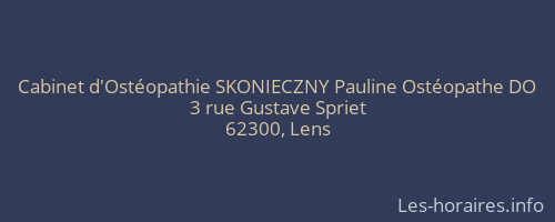 Cabinet d'Ostéopathie SKONIECZNY Pauline Ostéopathe DO