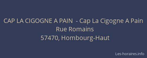 CAP LA CIGOGNE A PAIN  - Cap La Cigogne A Pain