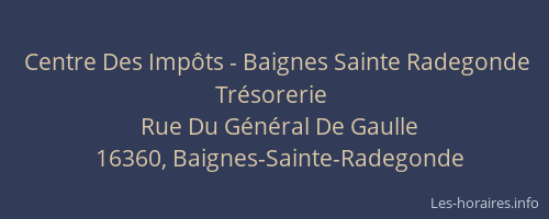 Centre Des Impôts - Baignes Sainte Radegonde Trésorerie