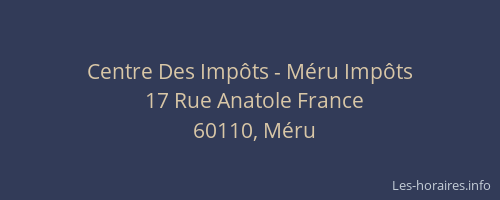 Centre Des Imp&ocirc;ts - M&eacute;ru Imp&ocirc;ts