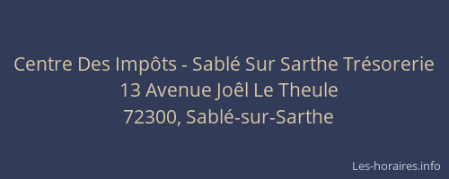 Centre Des Imp&ocirc;ts - Sabl&eacute; Sur Sarthe Tr&eacute;sorerie