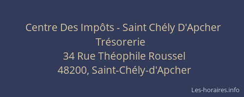 Centre Des Imp&ocirc;ts - Saint Ch&eacute;ly D'Apcher Tr&eacute;sorerie
