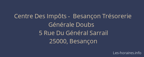 Centre Des Impôts -  Besançon Trésorerie Générale Doubs