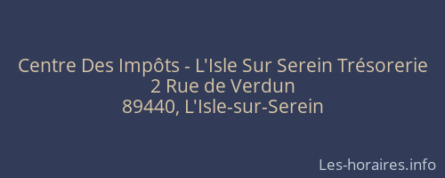 Centre Des Impôts - L'Isle Sur Serein Trésorerie