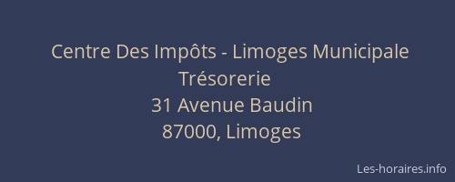 Centre Des Impôts - Limoges Municipale Trésorerie