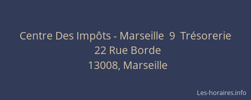 Centre Des Impôts - Marseille  9  Trésorerie