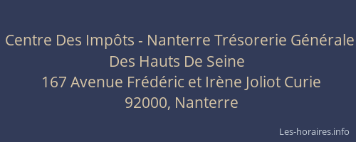 Centre Des Impôts - Nanterre Trésorerie Générale Des Hauts De Seine
