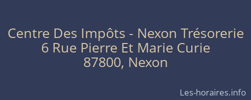 Centre Des Impôts - Nexon Trésorerie