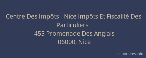 Centre Des Impôts - Nice Impôts Et Fiscalité Des Particuliers