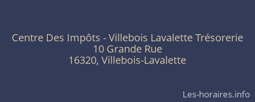 Centre Des Impôts - Villebois Lavalette Trésorerie