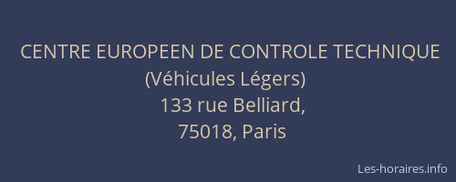 CENTRE EUROPEEN DE CONTROLE TECHNIQUE (Véhicules Légers)