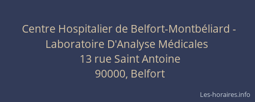 Centre Hospitalier de Belfort-Montbéliard - Laboratoire D'Analyse Médicales
