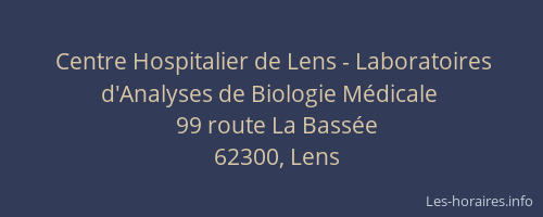 Centre Hospitalier de Lens - Laboratoires d'Analyses de Biologie Médicale