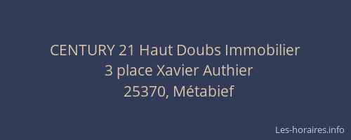 CENTURY 21 Haut Doubs Immobilier