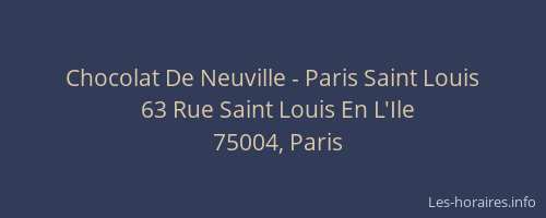 Chocolat De Neuville - Paris Saint Louis