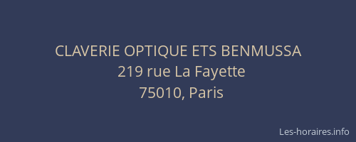 CLAVERIE OPTIQUE ETS BENMUSSA