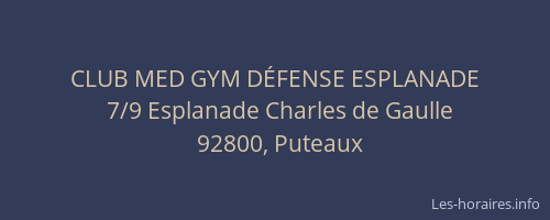 CLUB MED GYM DÉFENSE ESPLANADE