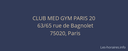 CLUB MED GYM PARIS 20