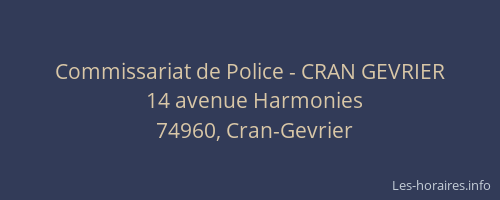 Commissariat de Police - CRAN GEVRIER