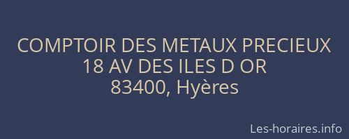 COMPTOIR DES METAUX PRECIEUX
