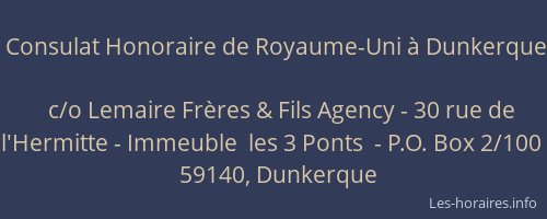 Consulat Honoraire de Royaume-Uni à Dunkerque