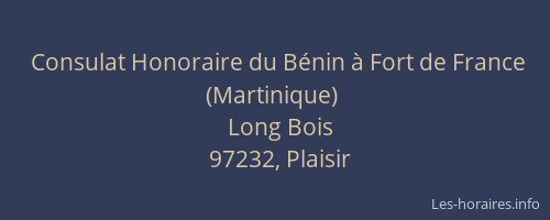 Consulat Honoraire du B&eacute;nin &agrave; Fort de France (Martinique)