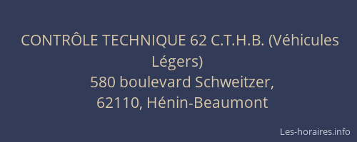 CONTR&Ocirc;LE TECHNIQUE 62 C.T.H.B. (V&eacute;hicules L&eacute;gers)