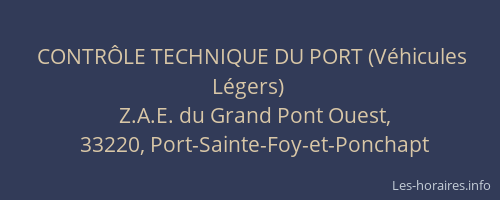 CONTR&Ocirc;LE TECHNIQUE DU PORT (V&eacute;hicules L&eacute;gers)