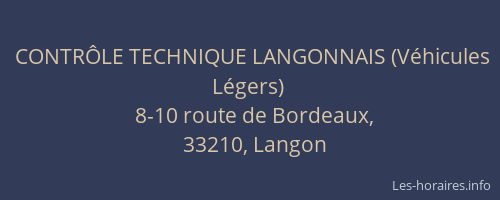 CONTR&Ocirc;LE TECHNIQUE LANGONNAIS (V&eacute;hicules L&eacute;gers)