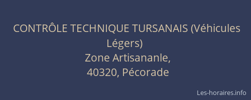CONTR&Ocirc;LE TECHNIQUE TURSANAIS (V&eacute;hicules L&eacute;gers)