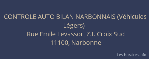 CONTROLE AUTO BILAN NARBONNAIS (Véhicules Légers)