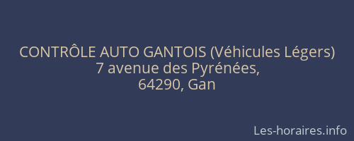 CONTRÔLE AUTO GANTOIS (Véhicules Légers)