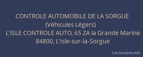 CONTROLE AUTOMOBILE DE LA SORGUE (V&eacute;hicules L&eacute;gers)