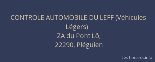 CONTROLE AUTOMOBILE DU LEFF (V&eacute;hicules L&eacute;gers)