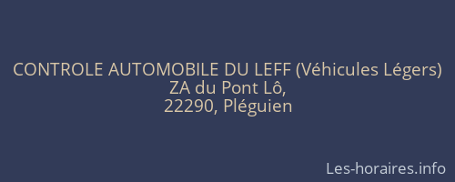 CONTROLE AUTOMOBILE DU LEFF (Véhicules Légers)