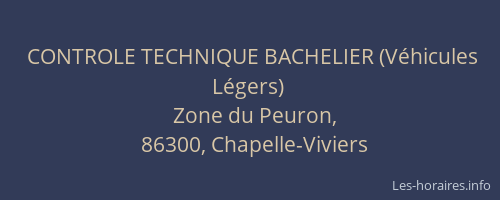 CONTROLE TECHNIQUE BACHELIER (V&eacute;hicules L&eacute;gers)