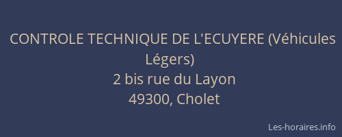 CONTROLE TECHNIQUE DE L'ECUYERE (Véhicules Légers)
