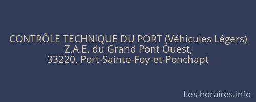 CONTRÔLE TECHNIQUE DU PORT (Véhicules Légers)