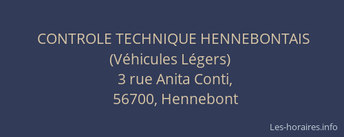 CONTROLE TECHNIQUE HENNEBONTAIS (V&eacute;hicules L&eacute;gers)